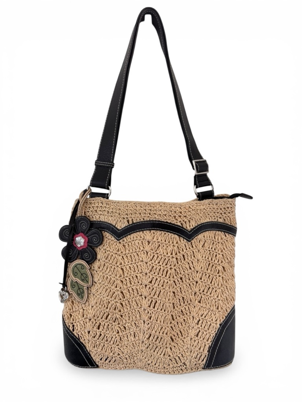 Brighton Bag Flower Palmer Crochet Straw Messenger Shopper Tote  Leather Trim